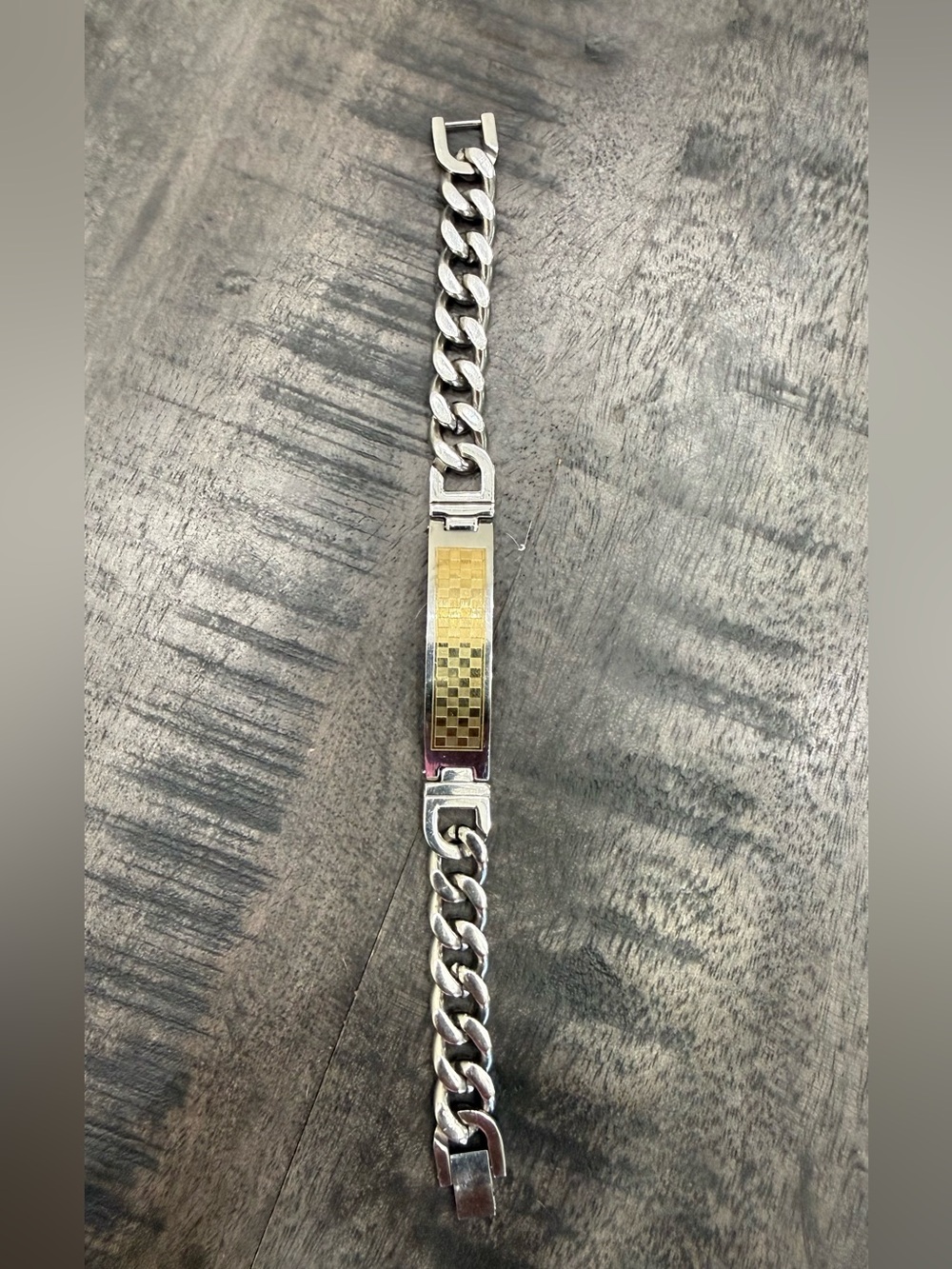 Two-Tone Men's Curb ID Bracelet — Silver Chain with Gold Plate (stainless steel)